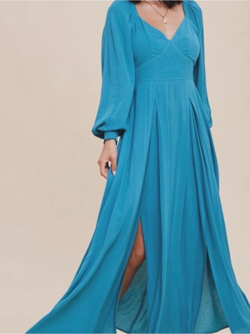 Baltic Born In Loom Caribbean Blue Laura Maxi Long Sleeve Dress